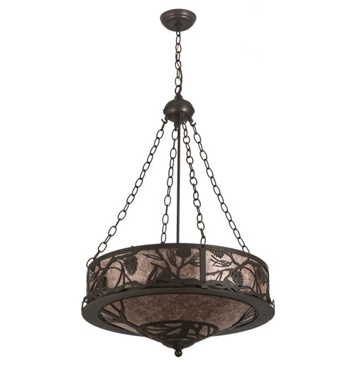 Meyda Lighting Whispering Pines 24" 6-Light Bronze Inverted Pendant Light With Silver Mica Shade Glass