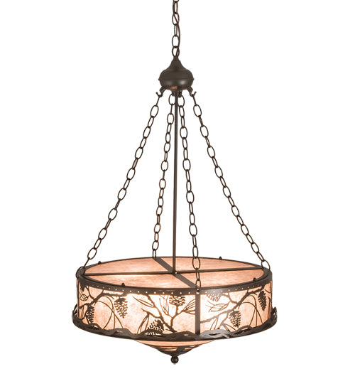 Meyda Lighting Whispering Pines 24" 6-Light Bronze Inverted Pendant Light With Silver Mica Shade Glass