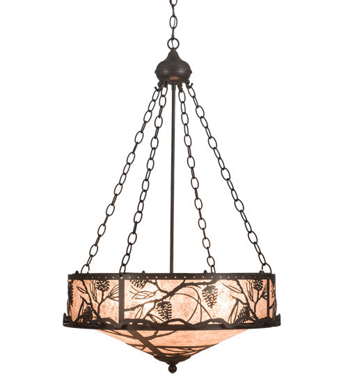 Meyda Lighting Whispering Pines 24" 6-Light Bronze Inverted Pendant Light With Silver Mica Shade Glass