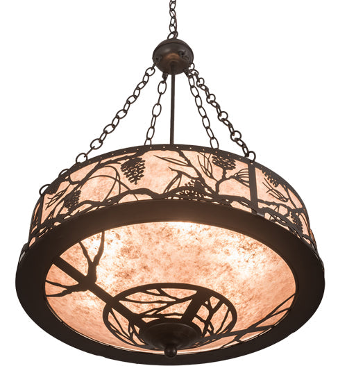 Meyda Lighting Whispering Pines 24" 6-Light Bronze Inverted Pendant Light With Silver Mica Shade Glass