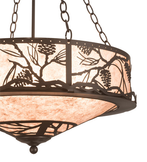 Meyda Lighting Whispering Pines 24" 6-Light Bronze Inverted Pendant Light With Silver Mica Shade Glass