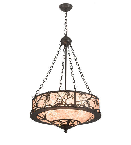 Meyda Lighting Whispering Pines 24" 6-Light Bronze Inverted Pendant Light With Silver Mica Shade Glass