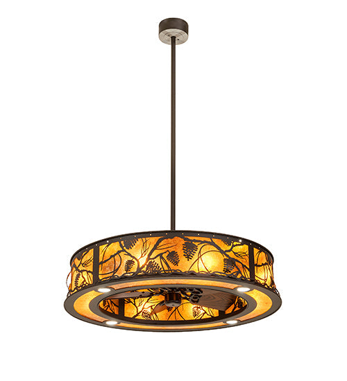 Meyda Lighting Whispering Pines 243542 44" 16-Light Oil Rubbed Bronze Chandelier With Amber Mica Shade Glass and Fan