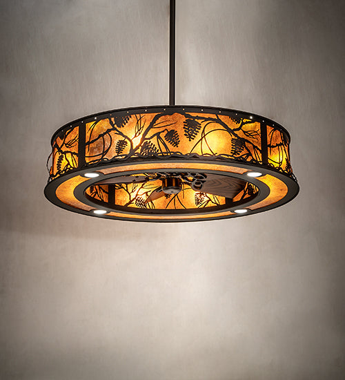 Meyda Lighting Whispering Pines 243542 44" 16-Light Oil Rubbed Bronze Chandelier With Amber Mica Shade Glass and Fan