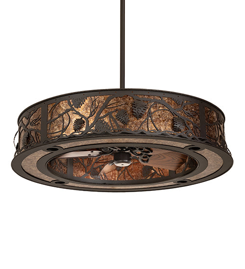Meyda Lighting Whispering Pines 243542 44" 16-Light Oil Rubbed Bronze Chandelier With Amber Mica Shade Glass and Fan