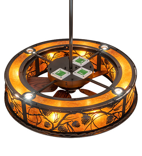 Meyda Lighting Whispering Pines 243542 44" 16-Light Oil Rubbed Bronze Chandelier With Amber Mica Shade Glass and Fan