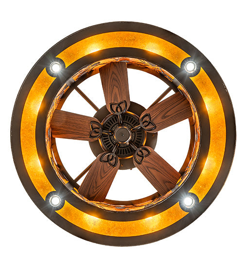 Meyda Lighting Whispering Pines 243542 44" 16-Light Oil Rubbed Bronze Chandelier With Amber Mica Shade Glass and Fan