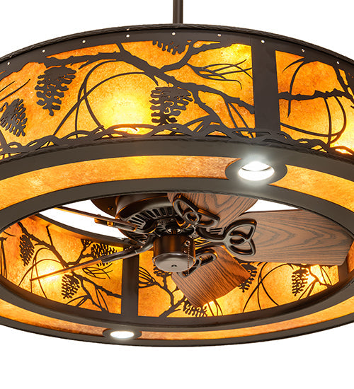 Meyda Lighting Whispering Pines 243542 44" 16-Light Oil Rubbed Bronze Chandelier With Amber Mica Shade Glass and Fan