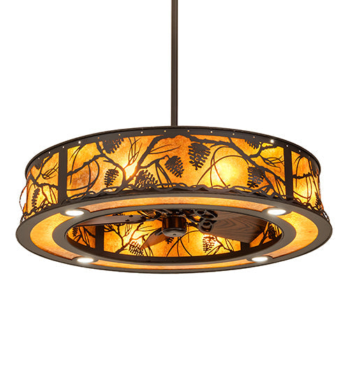 Meyda Lighting Whispering Pines 243542 44" 16-Light Oil Rubbed Bronze Chandelier With Amber Mica Shade Glass and Fan