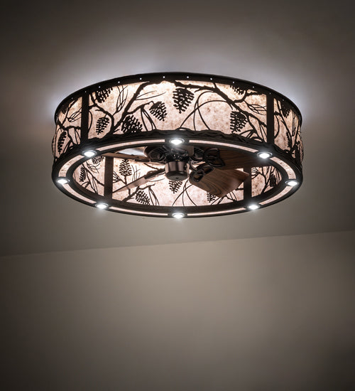 Meyda Lighting Whispering Pines 243635 37" Oil Rubbed Bronze Chandelier With Silver Mica Shade Glass and Fan