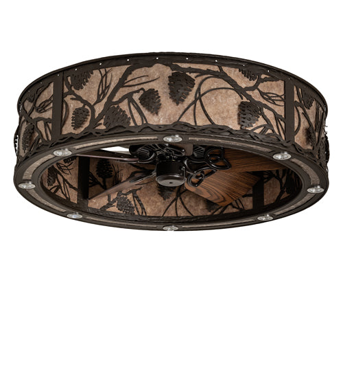 Meyda Lighting Whispering Pines 243635 37" Oil Rubbed Bronze Chandelier With Silver Mica Shade Glass and Fan