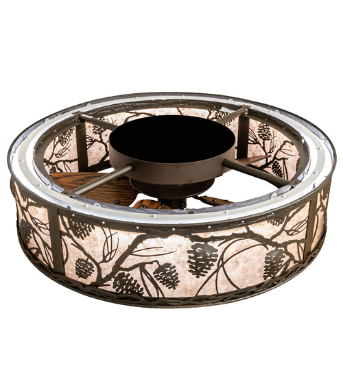 Meyda Lighting Whispering Pines 243635 37" Oil Rubbed Bronze Chandelier With Silver Mica Shade Glass and Fan