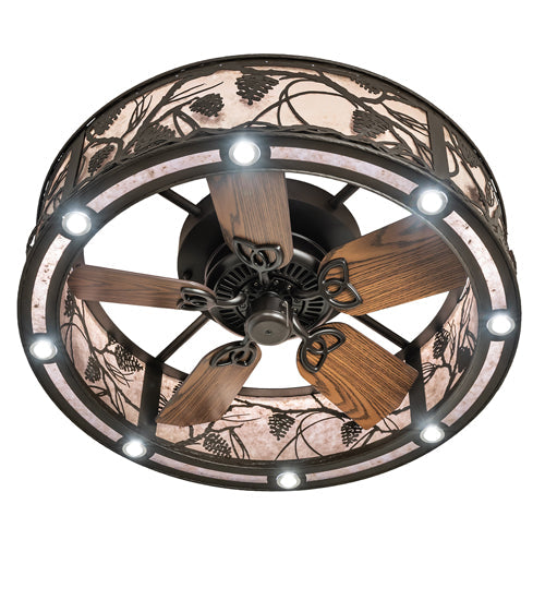 Meyda Lighting Whispering Pines 243635 37" Oil Rubbed Bronze Chandelier With Silver Mica Shade Glass and Fan