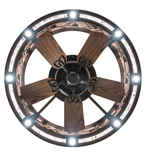 Meyda Lighting Whispering Pines 243635 37" Oil Rubbed Bronze Chandelier With Silver Mica Shade Glass and Fan