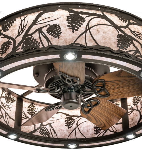 Meyda Lighting Whispering Pines 243635 37" Oil Rubbed Bronze Chandelier With Silver Mica Shade Glass and Fan