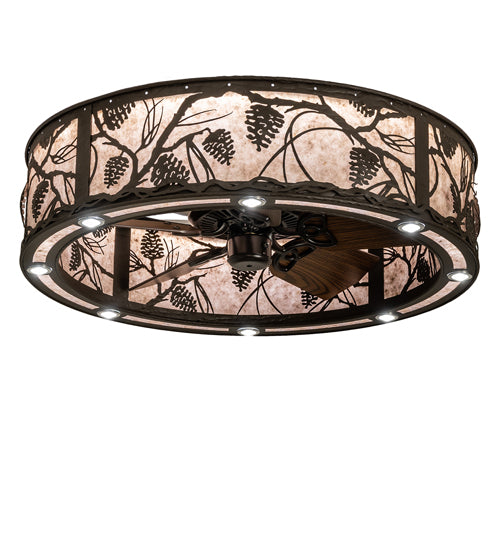 Meyda Lighting Whispering Pines 243635 37" Oil Rubbed Bronze Chandelier With Silver Mica Shade Glass and Fan