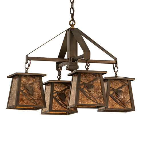 Meyda Lighting Whispering Pines 28" 4-Light Antique Copper Chandelier With Amber Mica Shade Glass