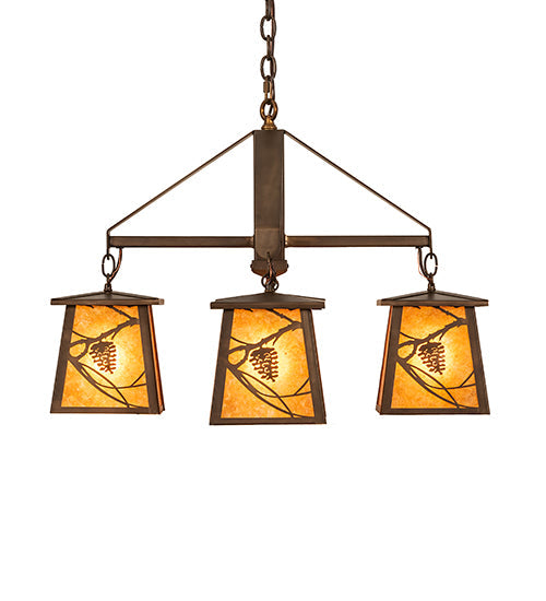 Meyda Lighting Whispering Pines 28" 4-Light Antique Copper Chandelier With Amber Mica Shade Glass