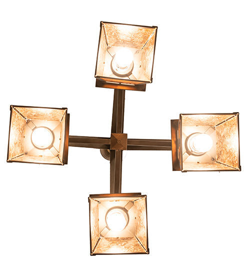 Meyda Lighting Whispering Pines 28" 4-Light Antique Copper Chandelier With Amber Mica Shade Glass