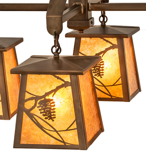 Meyda Lighting Whispering Pines 28" 4-Light Antique Copper Chandelier With Amber Mica Shade Glass