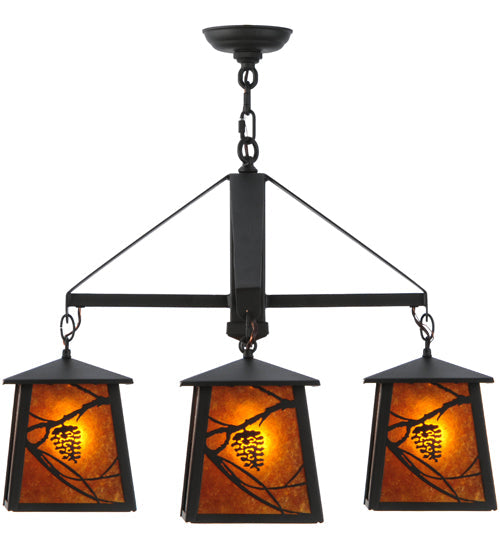 Meyda Lighting Whispering Pines 28" 4-Light Oil Rubbed Bronze Chandelier With Amber Mica Shade Glass