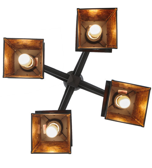 Meyda Lighting Whispering Pines 28" 4-Light Oil Rubbed Bronze Chandelier With Amber Mica Shade Glass