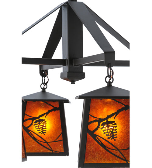 Meyda Lighting Whispering Pines 28" 4-Light Oil Rubbed Bronze Chandelier With Amber Mica Shade Glass
