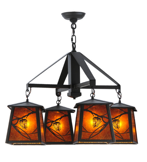 Meyda Lighting Whispering Pines 28" 4-Light Oil Rubbed Bronze Chandelier With Amber Mica Shade Glass