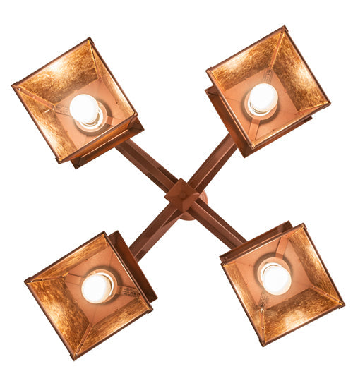 Meyda Lighting Whispering Pines 28" 4-Light Rust Chandelier With Amber Mica Shade Glass