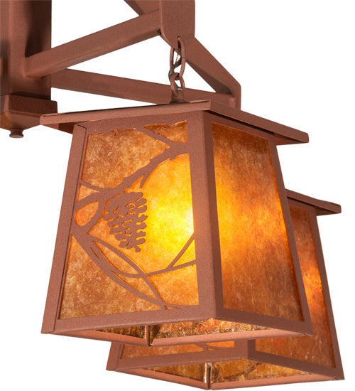 Meyda Lighting Whispering Pines 28" 4-Light Rust Chandelier With Amber Mica Shade Glass