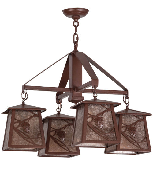 Meyda Lighting Whispering Pines 28" 4-Light Rust Chandelier With Silver Mica Shade Glass