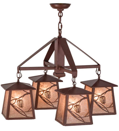 Meyda Lighting Whispering Pines 28" 4-Light Rust Chandelier With Silver Mica Shade Glass