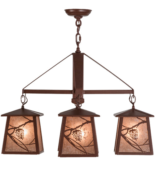 Meyda Lighting Whispering Pines 28" 4-Light Rust Chandelier With Silver Mica Shade Glass