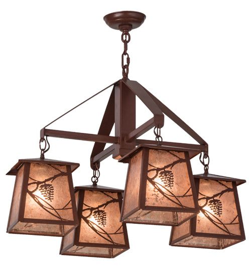 Meyda Lighting Whispering Pines 28" 4-Light Rust Chandelier With Silver Mica Shade Glass