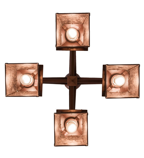 Meyda Lighting Whispering Pines 28" 4-Light Rust Chandelier With Silver Mica Shade Glass