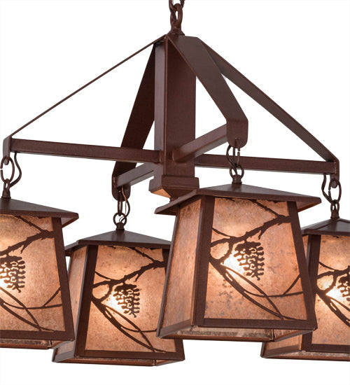 Meyda Lighting Whispering Pines 28" 4-Light Rust Chandelier With Silver Mica Shade Glass