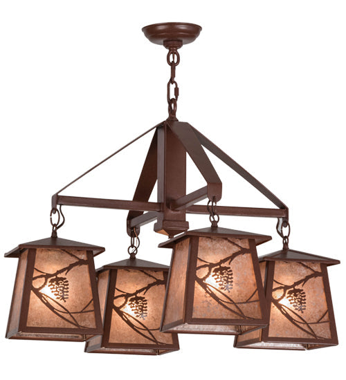 Meyda Lighting Whispering Pines 28" 4-Light Rust Chandelier With Silver Mica Shade Glass