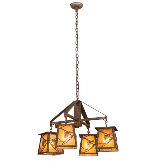 Meyda Lighting Whispering Pines 28 4-Light Rust Rococco Chandelier With Amber Mica Shade Glass