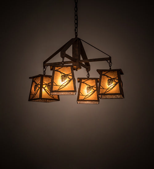 Meyda Lighting Whispering Pines 28 4-Light Rust Rococco Chandelier With Amber Mica Shade Glass