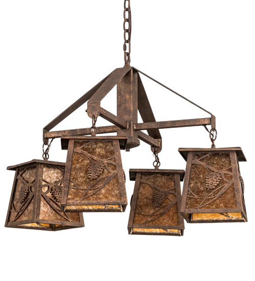 Meyda Lighting Whispering Pines 28 4-Light Rust Rococco Chandelier With Amber Mica Shade Glass