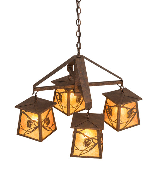 Meyda Lighting Whispering Pines 28 4-Light Rust Rococco Chandelier With Amber Mica Shade Glass