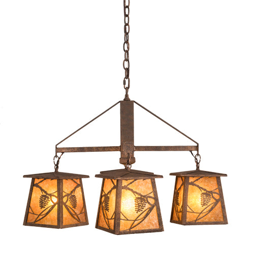 Meyda Lighting Whispering Pines 28 4-Light Rust Rococco Chandelier With Amber Mica Shade Glass