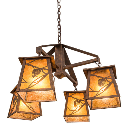 Meyda Lighting Whispering Pines 28 4-Light Rust Rococco Chandelier With Amber Mica Shade Glass