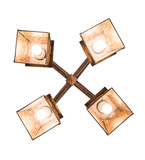 Meyda Lighting Whispering Pines 28 4-Light Rust Rococco Chandelier With Amber Mica Shade Glass