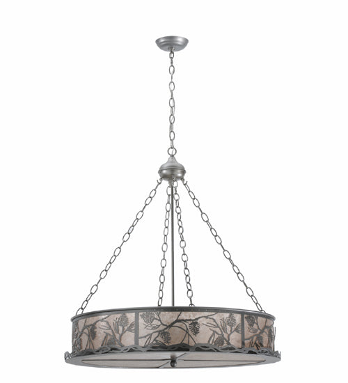 Meyda Lighting Whispering Pines 30" 4-Light Pewter Inverted Pendant Light With Silver Mica Shade Glass