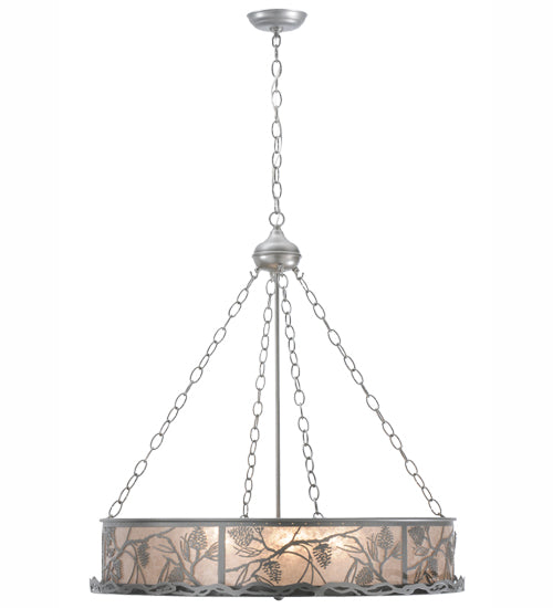 Meyda Lighting Whispering Pines 30" 4-Light Pewter Inverted Pendant Light With Silver Mica Shade Glass