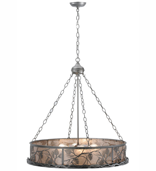 Meyda Lighting Whispering Pines 30" 4-Light Pewter Inverted Pendant Light With Silver Mica Shade Glass