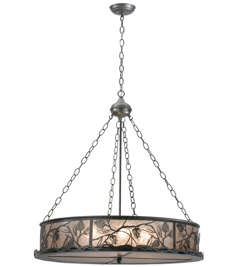Meyda Lighting Whispering Pines 30" 4-Light Pewter Inverted Pendant Light With Silver Mica Shade Glass