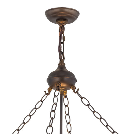 Meyda Lighting Whispering Pines 30" 8-Light Dark Burnished Antique Copper Inverted Pendant Light With Silver Mica Shade Glass