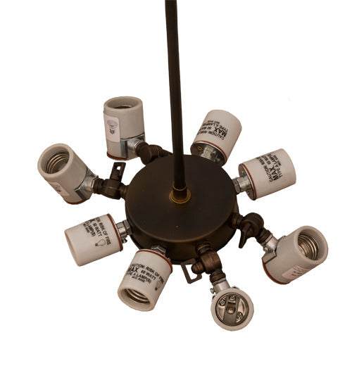 Meyda Lighting Whispering Pines 30" 8-Light Dark Burnished Antique Copper Inverted Pendant Light With Silver Mica Shade Glass